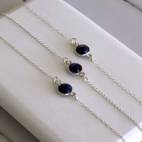 Genuine sapphire silver anklet with adjustable jewelry extender, Minimalist birthstone jewelry for Summer, Handmade in Canada