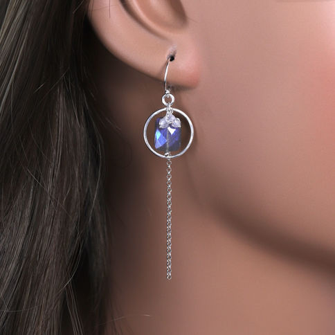 natural labradorite dangle earrings with blue flash, 925 silver setting, Delicate and elegant jewelry with healing properties