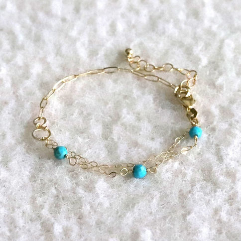 Natural Turquoise half layered gold filled chain bracelet, showing craftsmanship and luxury design for modern minimalist.