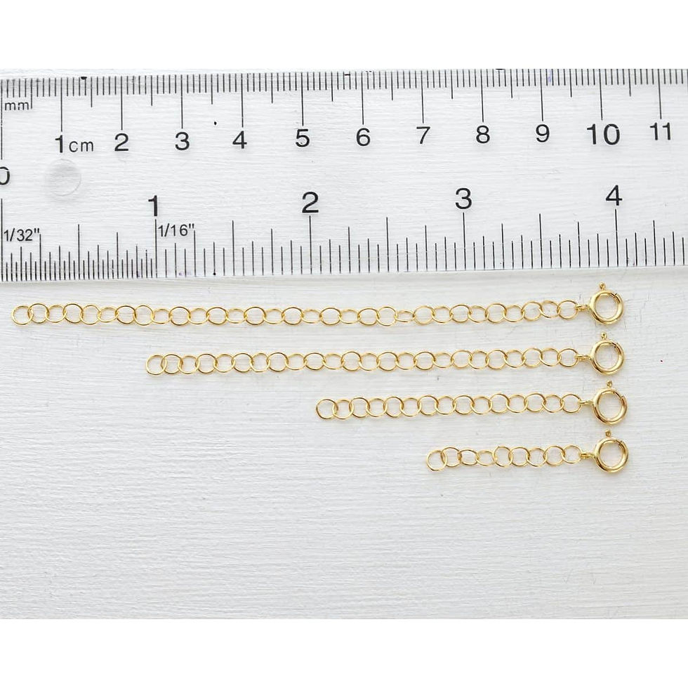 Circle link jewelry extenders in14k gold filled, next to ruler to show different option, handcrafted quiet luxury style.