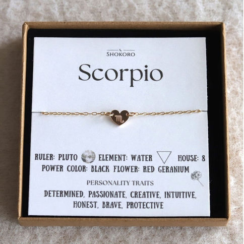 Zodiac heart necklace gift box with meaning card. Personalized astrology choker gift by Shokoro Handmade Canada