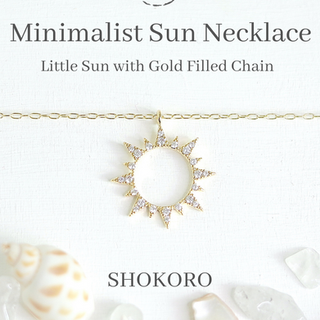 Minimalist Celestial Jewelry Necklace,Crystal Cubic Zirconia Stones create beautiful Sunshine to sparkle at different angles. Sold at Shokoro, Online Jewelry Store, Minimalist Jewelry Canada
