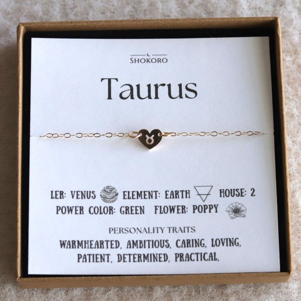 Zodiac heart necklace gift box with meaning card. Personalized astrology choker gift by Shokoro Handmade Canada