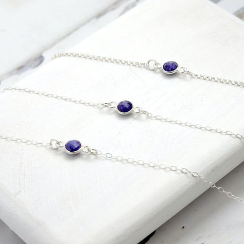 Natural Sapphire sterling silver bracelets with different delicate chains, customized vibrant keepsake gift in Canada.