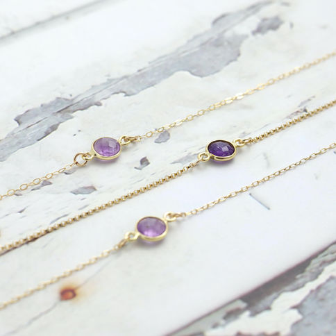 Dainty natural amethyst anklet 14k gold bezel setting with delicate chain, Elegant Minimalist gemstone jewelry
