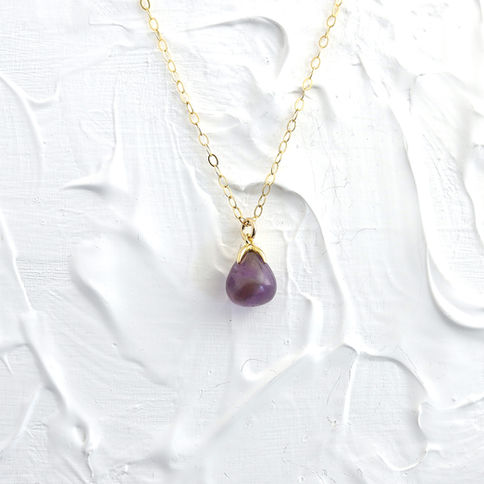 Fruits crystal pendant necklace, real gemstone pear shape charm, gold setting,