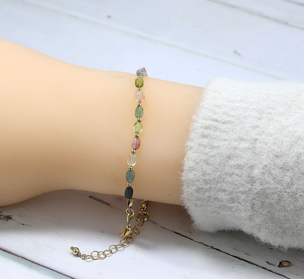 Multi color tourmaline bead bracelet, high quality gold and silver metal option, minimalist jewelry, elegant look