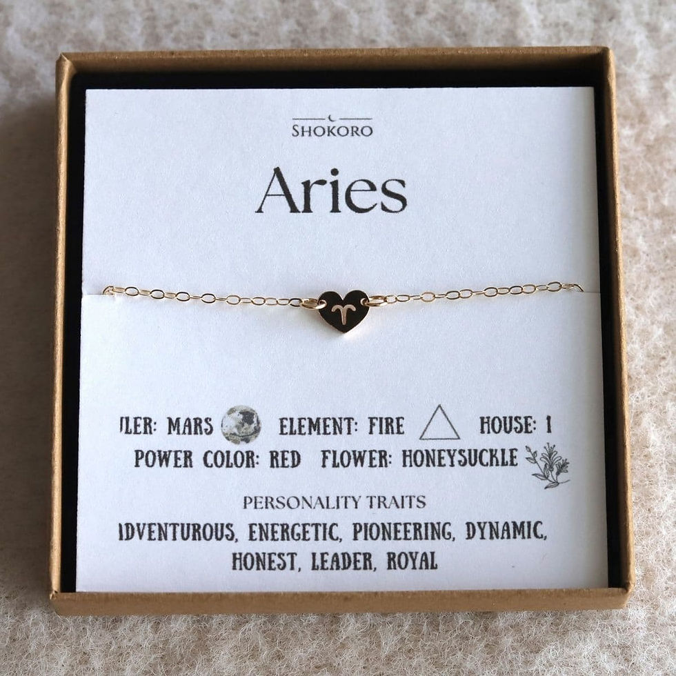 Aries zodiac heart necklace gift box with meaning card. Personalized astrology choker gift by Shokoro Handmade Onatrio