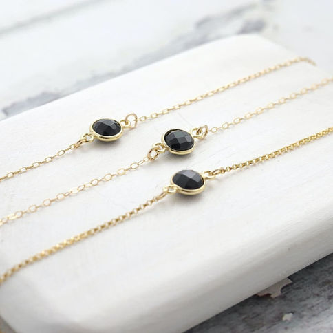Dainty Black Onyx anklet with delicate 14k gold filled chain, handcrafted for layering protection and elegance everyday.
