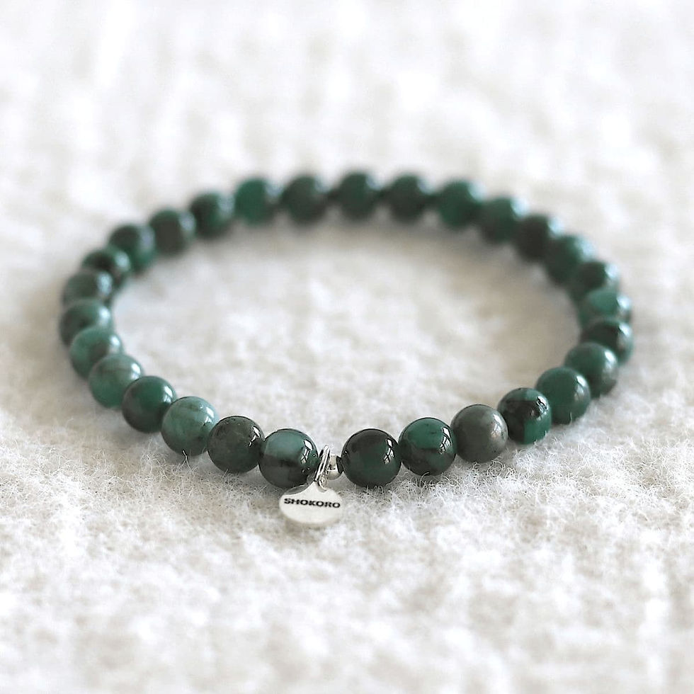 Artisan 6mm Emerald beaded bracelet for Balance. Natural green crystal jewelry handcrafted in Canada.