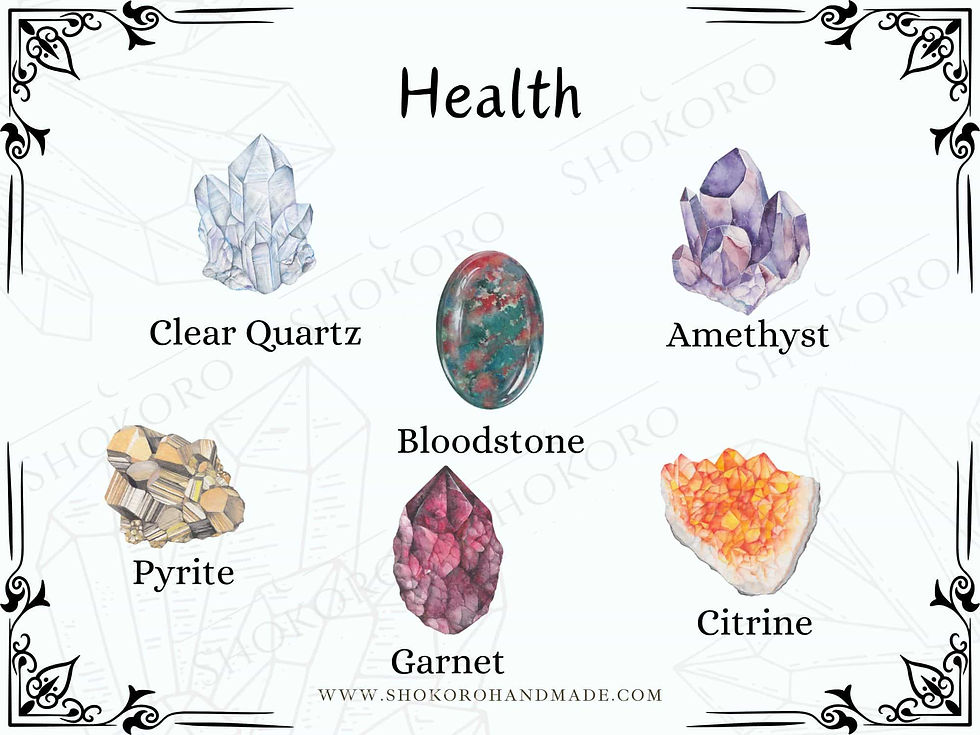 Handpainted watercolor Garnet and Bloodstone crystals art for healthy flow – Shokoro Handmade
