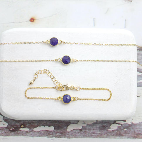 Sapphire gold filled anklets with delicate thin chains, Feminine and elegant look, Perfect dainty birthstone jewelry for her