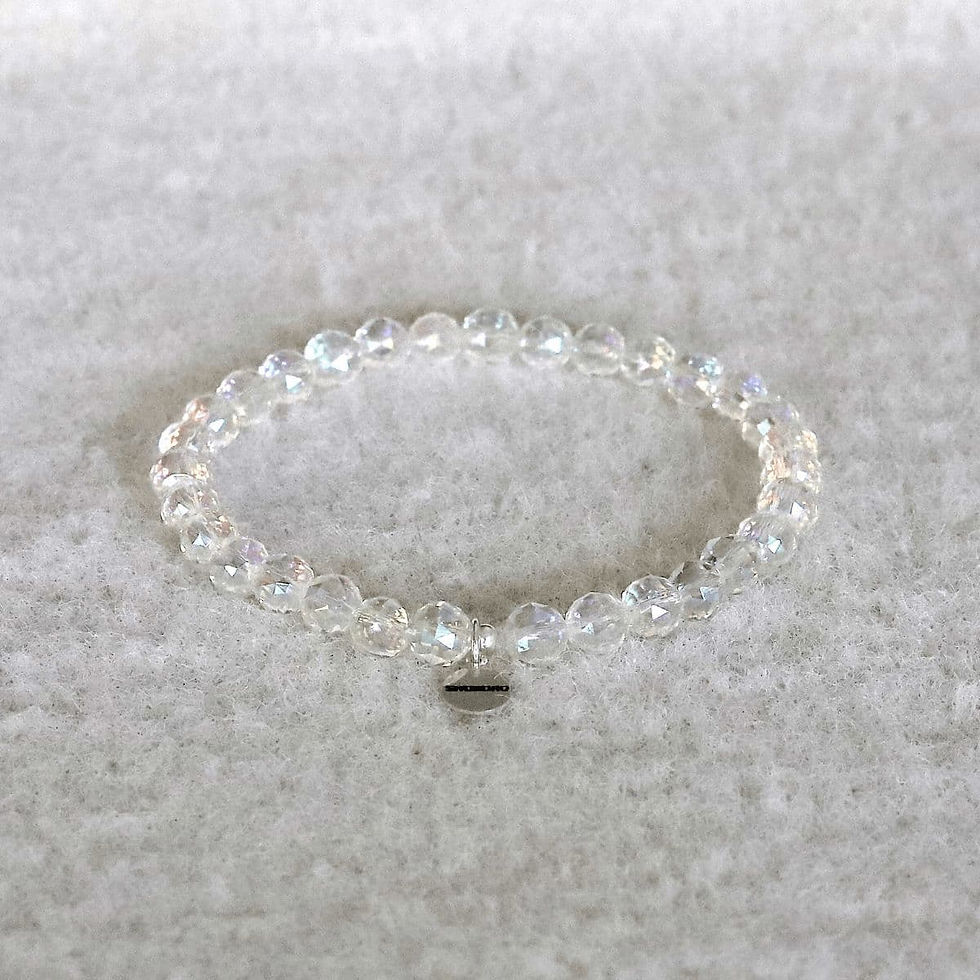 Natural Angel Aura faceted spiritual bracelet. Authentic .925 sterling silver brand tag. Minimalist jewelry Canada.