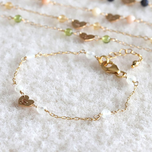 14k gold-filled custom Cancer zodiac anklet with natural Moonstone station chain, artisan birthday gift for women in Canada