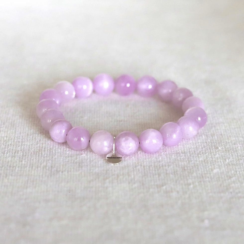 Translucent pink Kunzite 10mm healing bracelet. High-quality spiritual crystal jewelry Shokoro Toronto, Ontario.