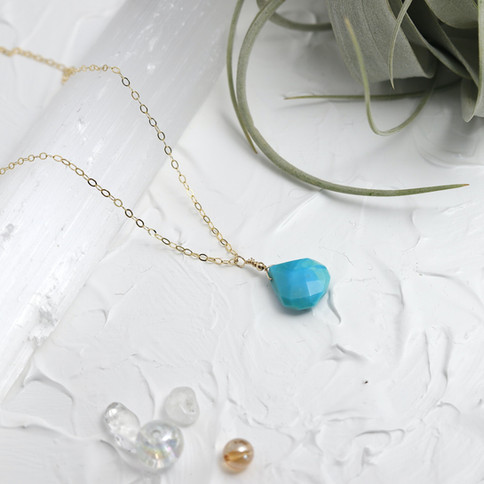 14k gold filled Genuine Arizona Turquoise Necklace, bright color December birthstone minimalist jewelry with healing energy