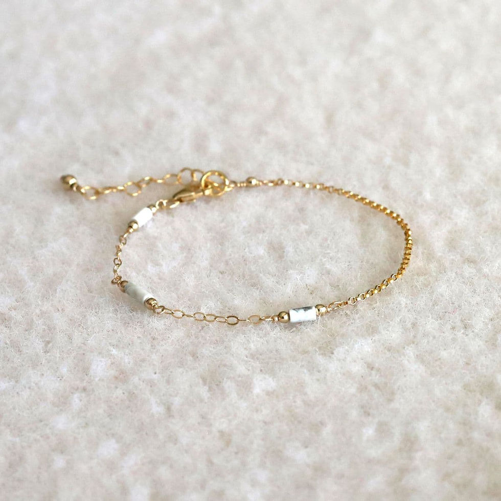 Natural Howlite half station chain bracelet or anklet in 14k gold filled, handcrafted by Shokoro in Toronto, ON, Canada.