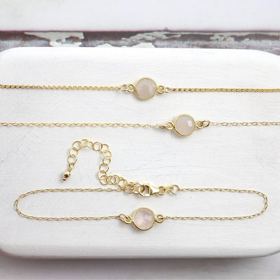 natural rose quartz dainty anklet in 14k gold filled, High-quality personalized gemstone jewelry made in Canada by Shokoro.