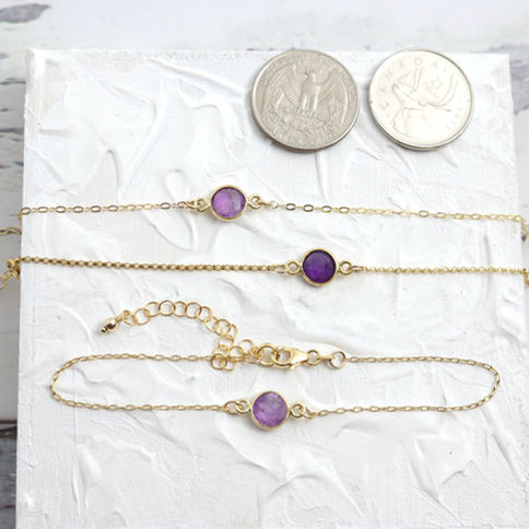 Amethyst dainty anklet with delicate thin chain selection, bezel setting layering jewelry, minimalist elegant timeless pieces