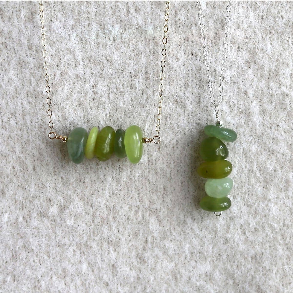 High-quality Serpentine pebble bar necklace. hand-wired rare gemstone necklace, vertical or horizontal minimalist style.
