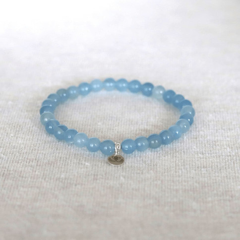 Rare Lemurian Aquatine Blue Calcite spiritual bracelet. Authentic .925 sterling silver brand tag. Minimalist jewelry Canada.