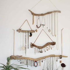 Natural driftwood wall jewelry display