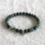 Artisan 6mm Moss Agate beaded bracelet for Grounding. Natural gemstone jewelry handcrafted in Canada.