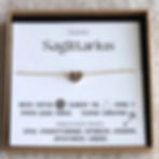 Sagittarius zodiac heart necklace gift box with meaning card. Personalized astrology choker gift by Shokoro Handmade Canada.