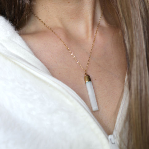 Selenite wand necklace 14k gold filled dainty chain, Natural Selenite healing crystal jewelry minimalist design
