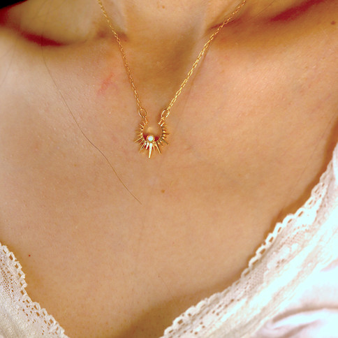 Elegant celestial pendant with sun beam charm, 14k gold filled, Feminine and minimalist jewelry, Sun symbol.