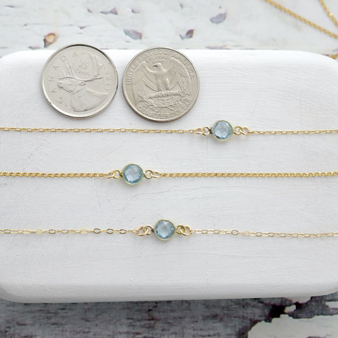 Blue topaz crystal bracelets with coins to show actual size, Elegant and beautiful chain jewelry