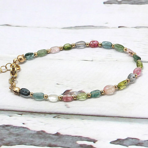 Multi color tourmaline bead bracelet, high quality gold and silver metal option, minimalist jewelry, elegant look