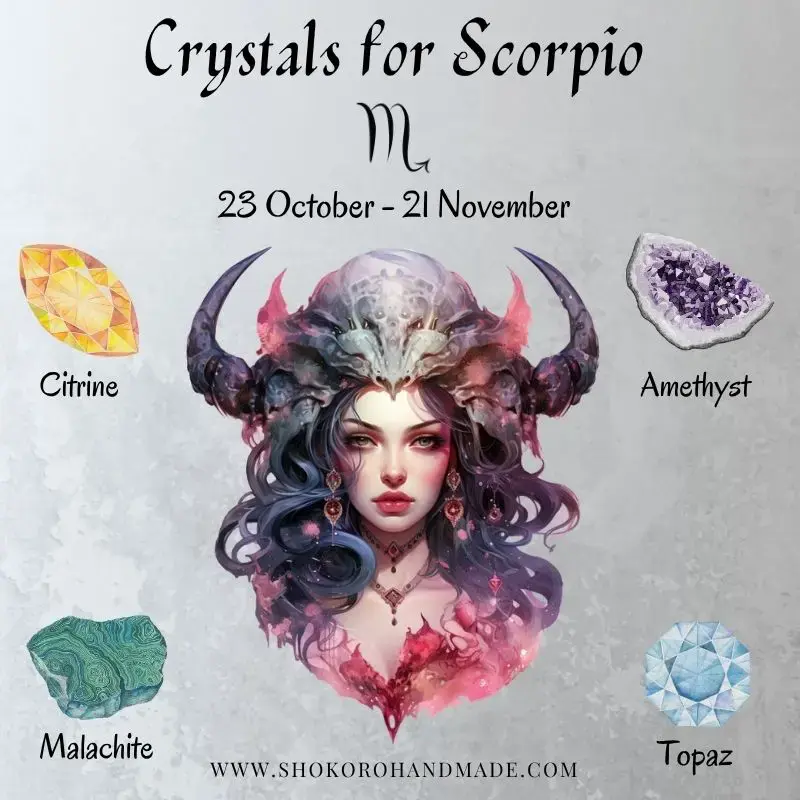 Zodiac Sign Scorpio Goddess Woman with Crystals for Scorpio 