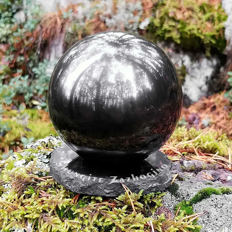 Big Shungite Sphere on the Shungite Stand | Mirrored Surface | Russian Shungite stone from Karelia