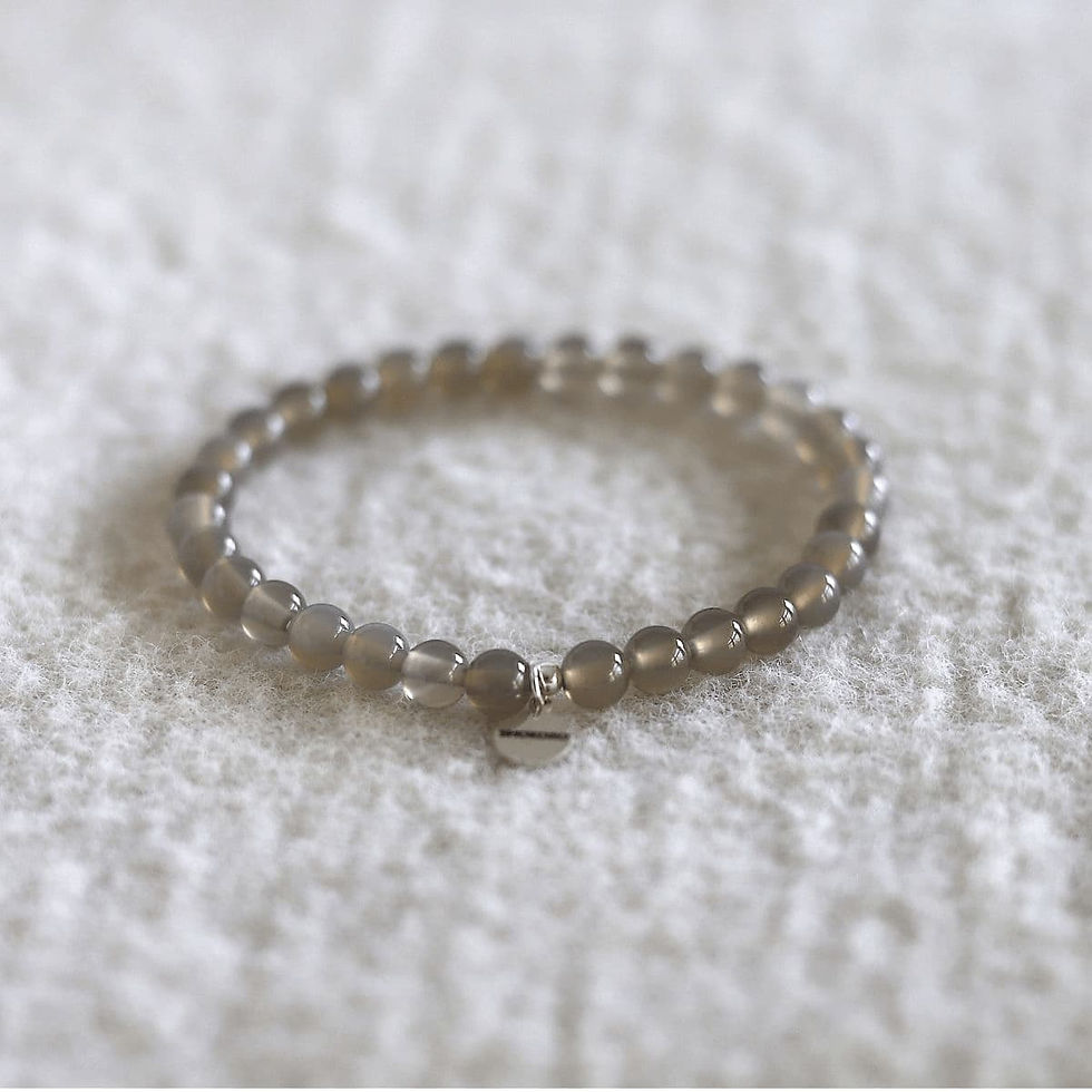 6mm Grey Agate bracelet. Minimalist natural gemstone jewelry for stability and focus. Shokoro Canada.
