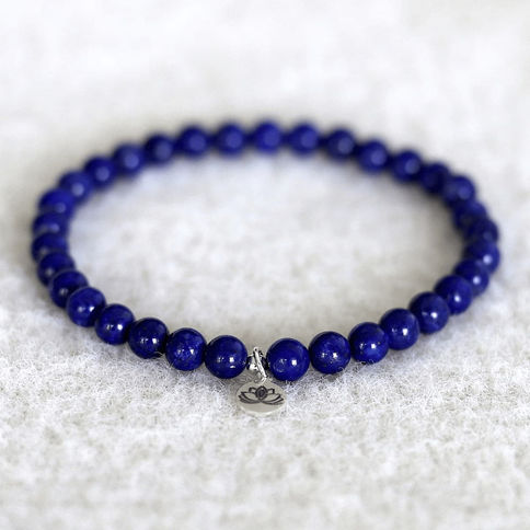 Artisan Lapis Lazuli beaded bracelet for Wisdom. Natural deep blue gemstone jewelry handcrafted in Canada.