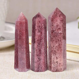 Large Strawberry Quartz Crystal Tower Natural Healing Crystal Point Wand Obelisk 6 Faceted Reiki Chakra Meditation Therapy Home Decor Gift
