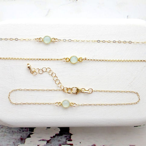 Natural Blue Chalcedony bezel bracelet with 14k gold filled chain, Sophisticated personalized minimalist jewelry in Toronto