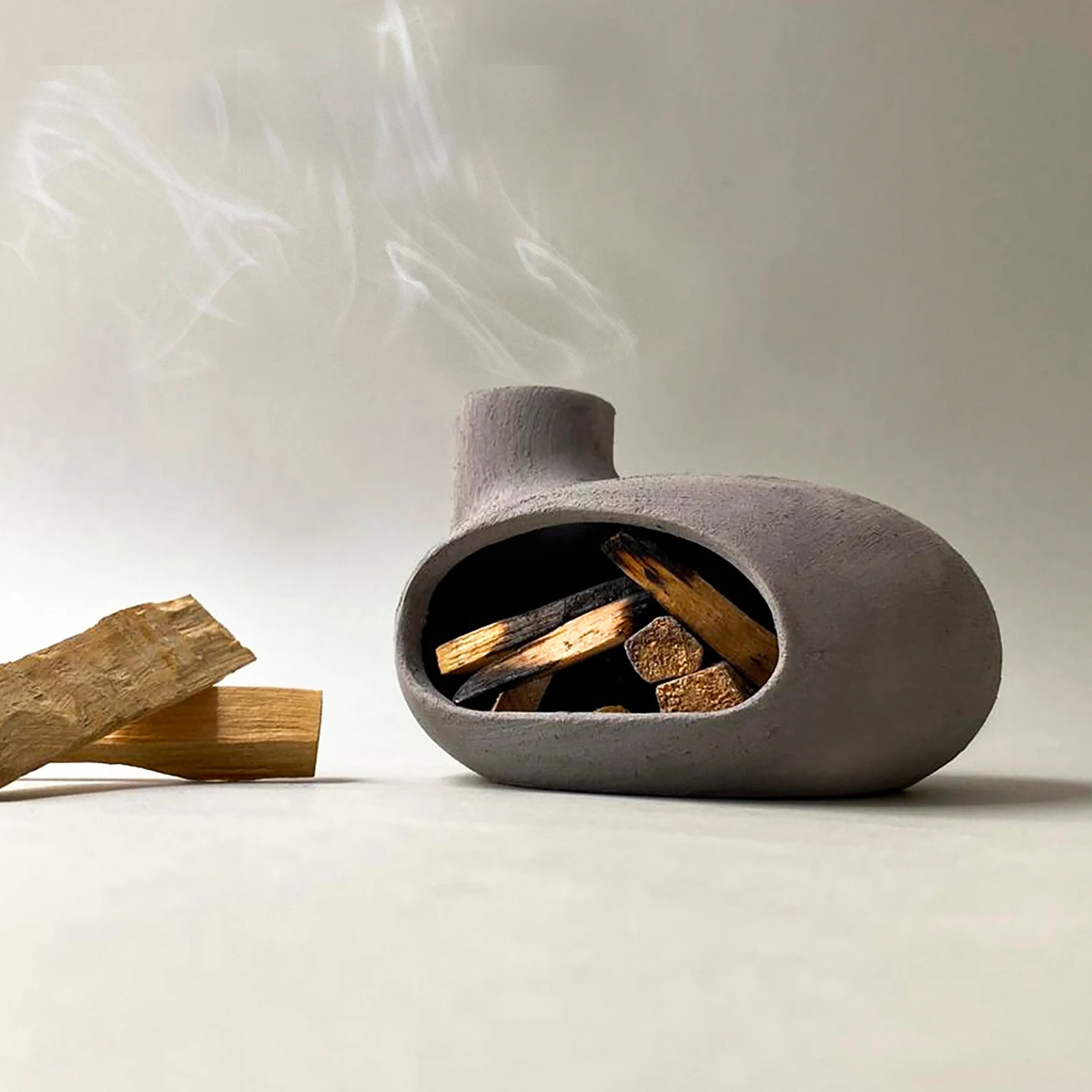 Anthracite Textured Palo Santo Burner, Cone Incense Holder, Handmade Modern Ceramic Chimney Incense Burner