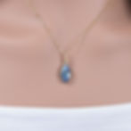 Elegant dainty necklace with a blue labradorite crystal pendant on a gold filled chain. Minimalist crystal jewelry Canada