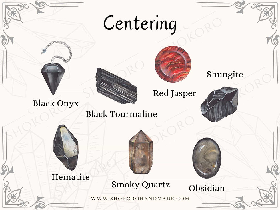 Handpainted watercolor Black Tourmaline, Black Onyx, Hematite crystal art for centering flow – Shokoro Handmade
