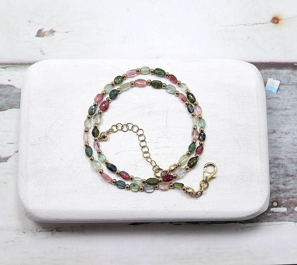 Multiple tourmaline beaded birthstone necklace with adjustable extender, natural gemstone elegant jewelry