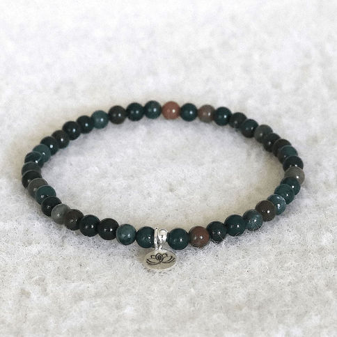 Artisan Bloodstone beaded bracelet for Strength. Natural Heliotrope gemstone jewelry handcrafted in Canada.