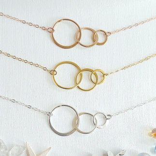 Interlocking Three Circle Necklace, Shokoro Minimalist Jewelry Necklace with Meaning, Available in Gold, Rose gold and Sterling Silver