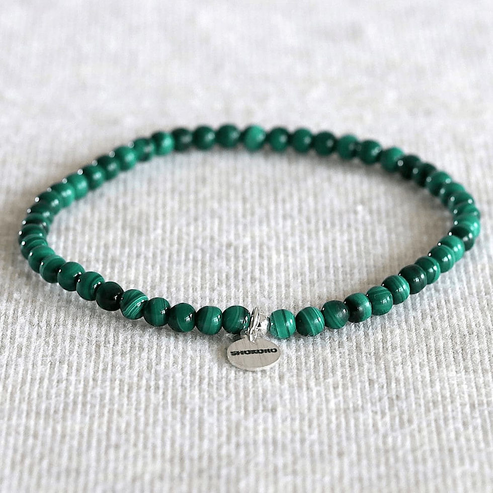Artisan 4mm Malachite beaded bracelet for Protection. Natural forest green gemstone jewelry made in Canada.