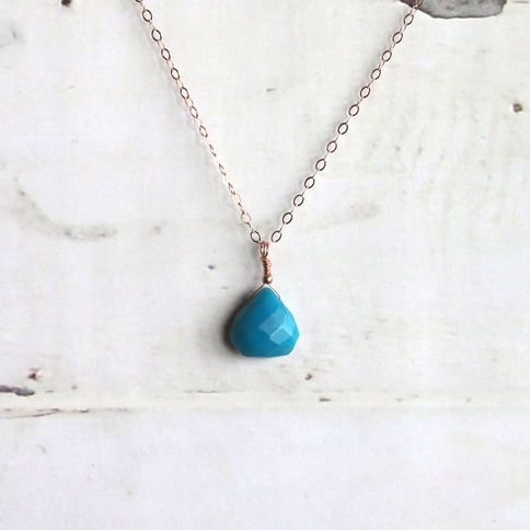 Arizona Turquoise drop necklace in 14k Rose Gold Filled. Minimalist sky-blue gemstone Shokoro jewelry Canada.