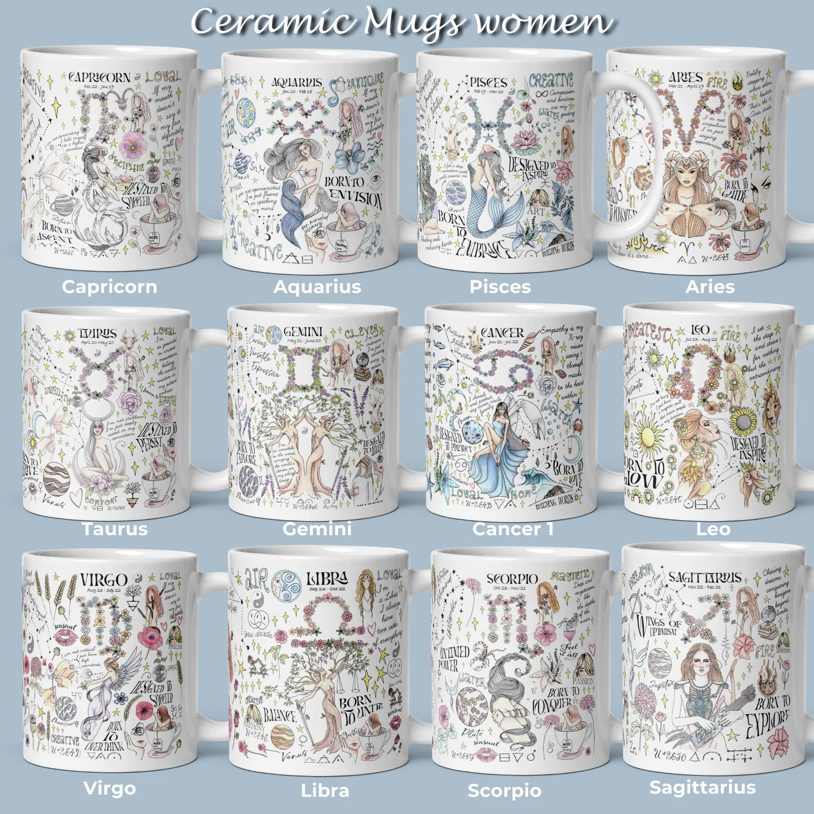 Custom Zodiac Mug Aquarius Coffee Cup Whimsical Astrology Leo Birthday Pisces Family Party Favor Aries Witchy Affirmation Gift Daughter