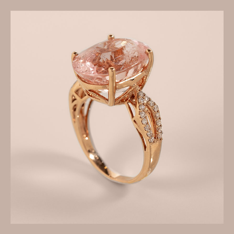 Imej kecil: 18K Emas Kuning Cincin Dengan Batu Morganite dan Berlian Semula Jadi