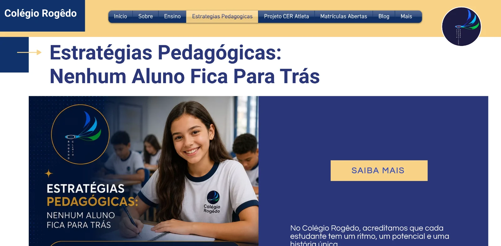 Site institucional do Colégio Rogêdo, página Estratégias Pedagógicas