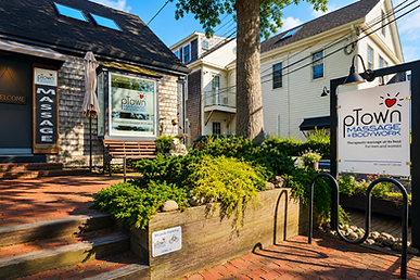 Ptown Massage + Bodywork outdoor entrance, bike racks and waiting area.